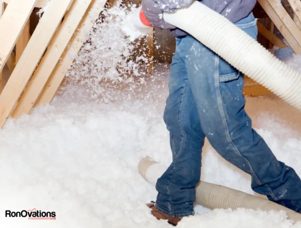 blown-in attic insulation installation in residential home