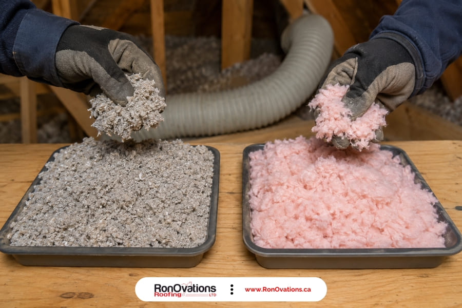 Cellulose and fibreglass blown-in insulation materials compared