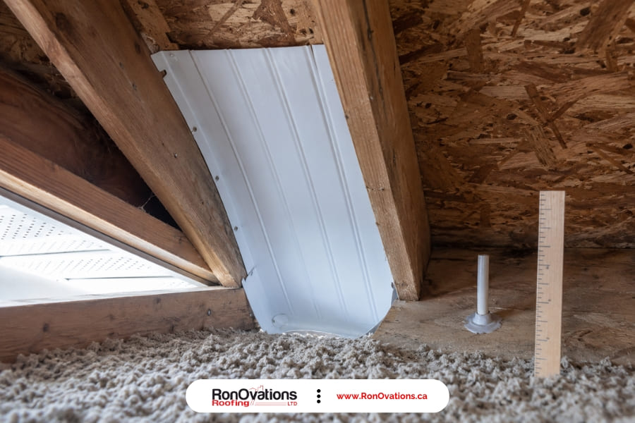 Attic ventilation baffle and air sealing before blown-in insulation