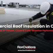 Commercial roof insulation installation on a low-slope roof in Canada