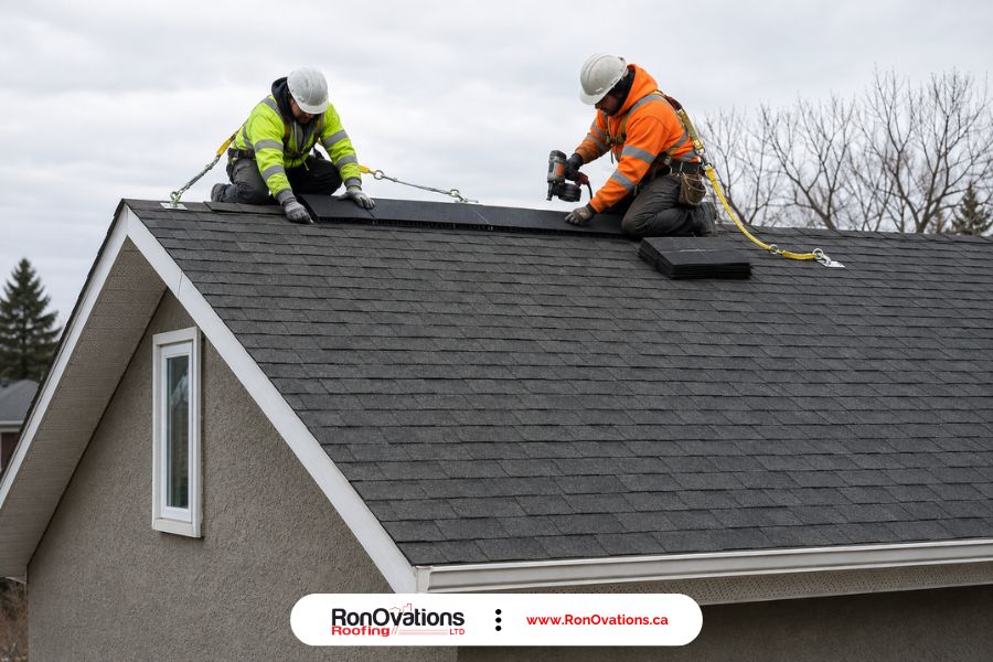 Ridge ventilation installed on a Manitoba asphalt-shingle roof with open soffit intake below