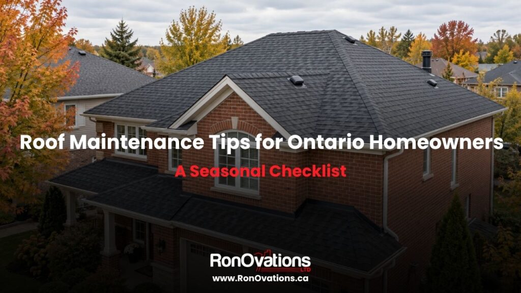 Ontario-style brick home with an asphalt shingle roof and white eavestroughs in early autumn